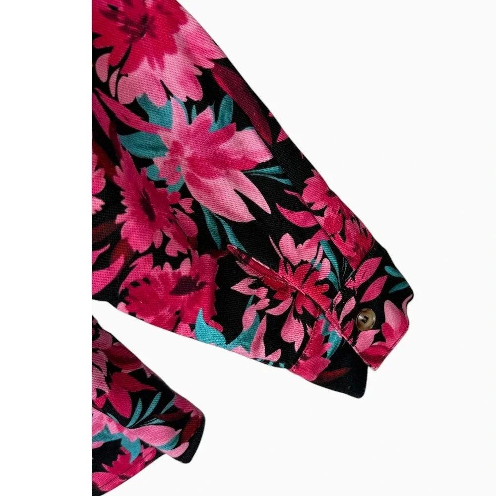 💜 Emily Wonder Floral Faux-Fur Lined Shacket Jacket – Pink & Black Size M  NWT